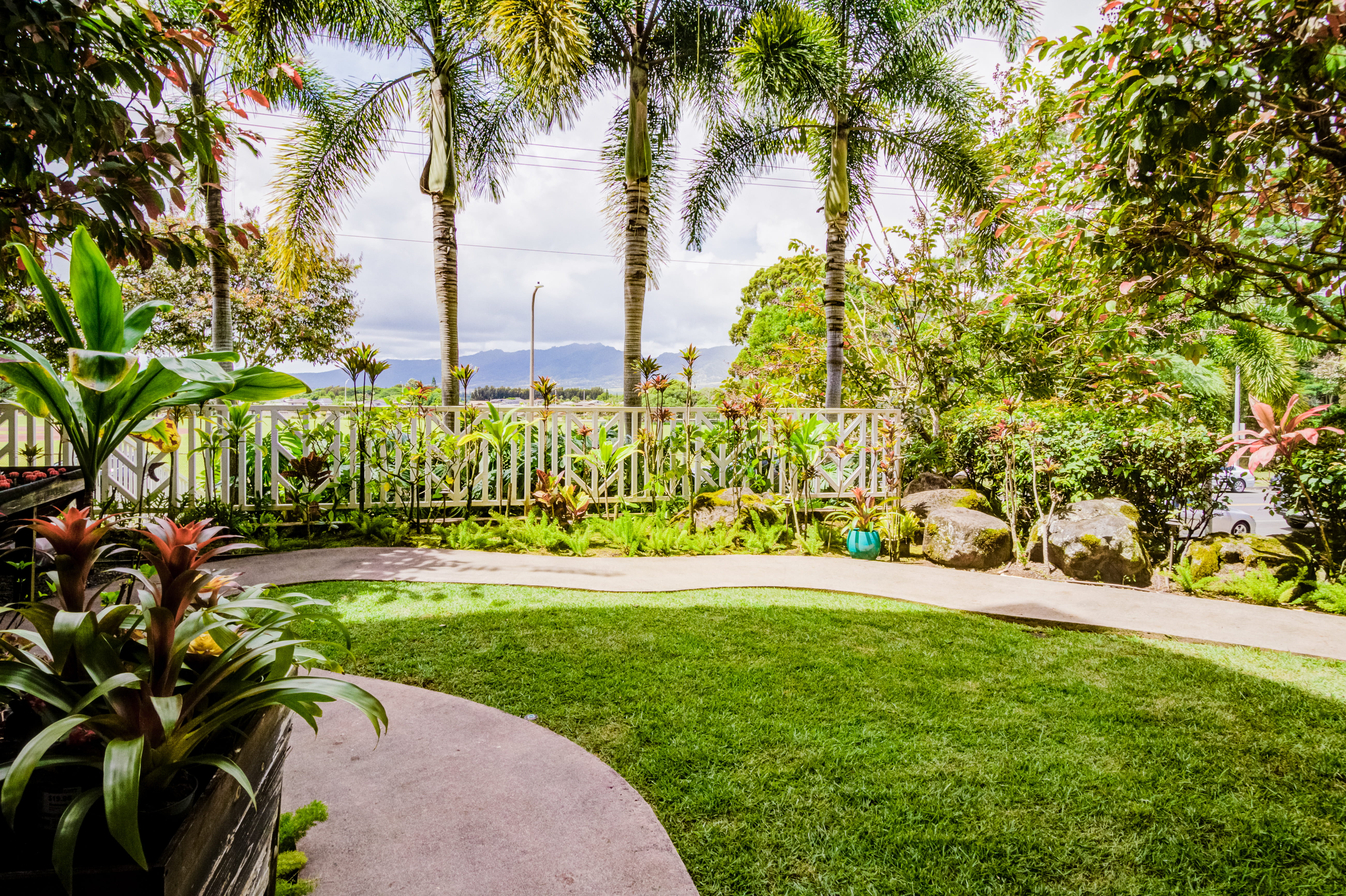 Tropical garden path at The Plaza at Mililani.